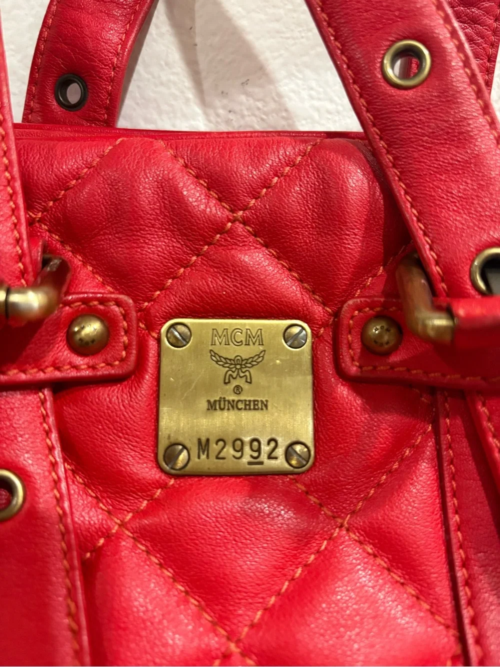 MCM Red Quilted Leather Bag AUTHENTIC